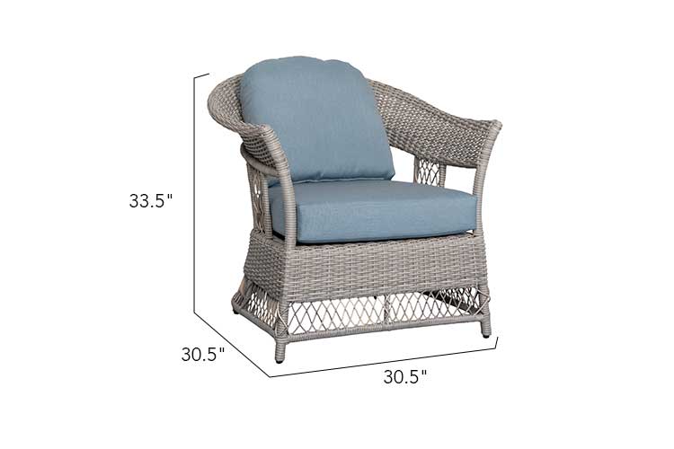 Shell 4-Piece Grey Wicker Patio Sofa Set with Blue Cushions