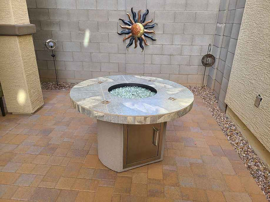 Bahama Outdoor Fire Table – 35,000 BTU Round Dining Height | LP, NG & Wood