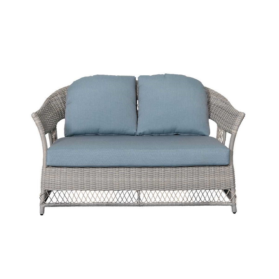 Shell 4-Piece Grey Wicker Patio Sofa Set with Blue Cushions