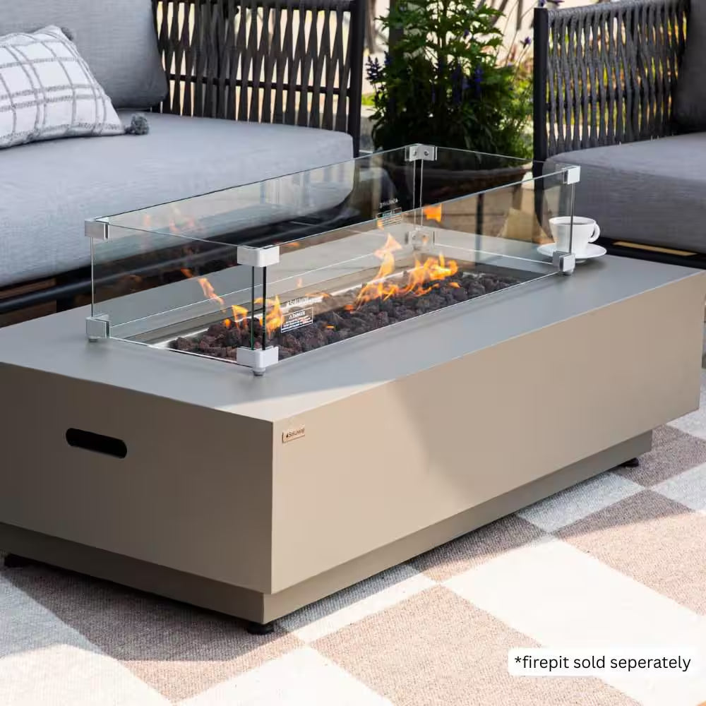 Westwood 36 In. X 14 In. Rectangle Tempered Glass Fire Pit Table Wind Screen with Stainless Steel Attachment Clips