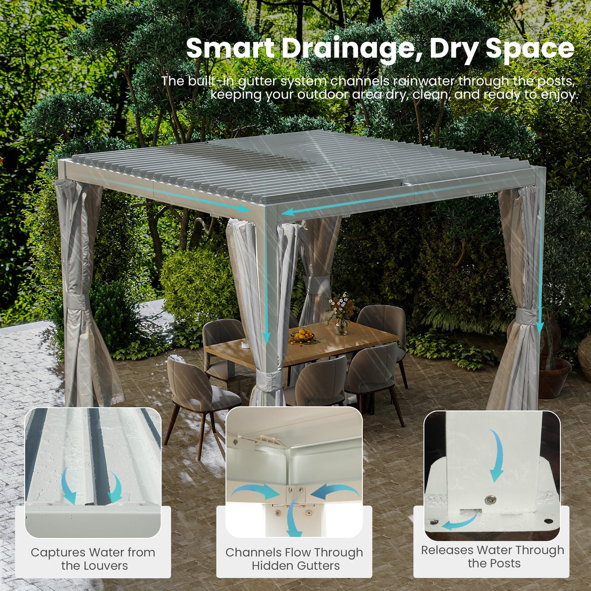 10 x 10 ft White Aluminum Louvered Pergola