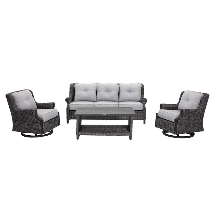 Lassen 4-Piece Grey Wicker Patio Set with Swivel Rocking Chairs