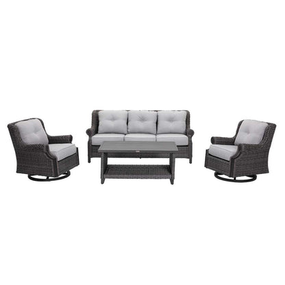 Lassen 4-Piece Grey Wicker Patio Set with Swivel Rocking Chairs