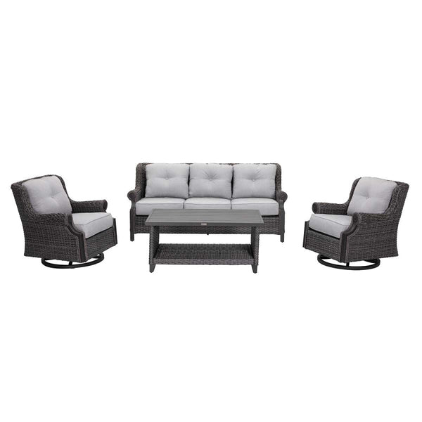 Lassen 4-Piece Grey Wicker Patio Set with Swivel Rocking Chairs