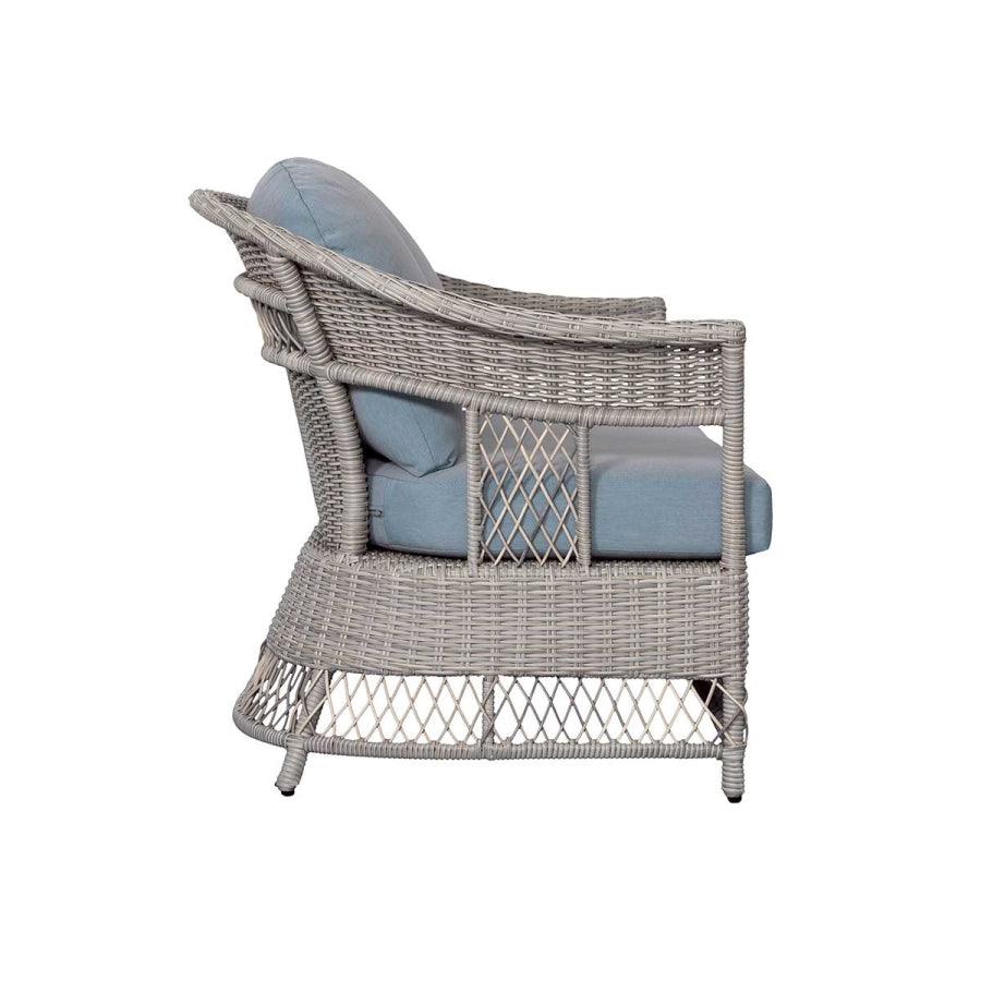 Shell 4-Piece Grey Wicker Patio Sofa Set with Blue Cushions