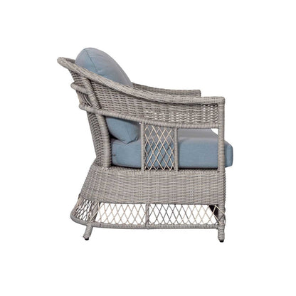 Shell 4-Piece Grey Wicker Patio Sofa Set with Blue Cushions