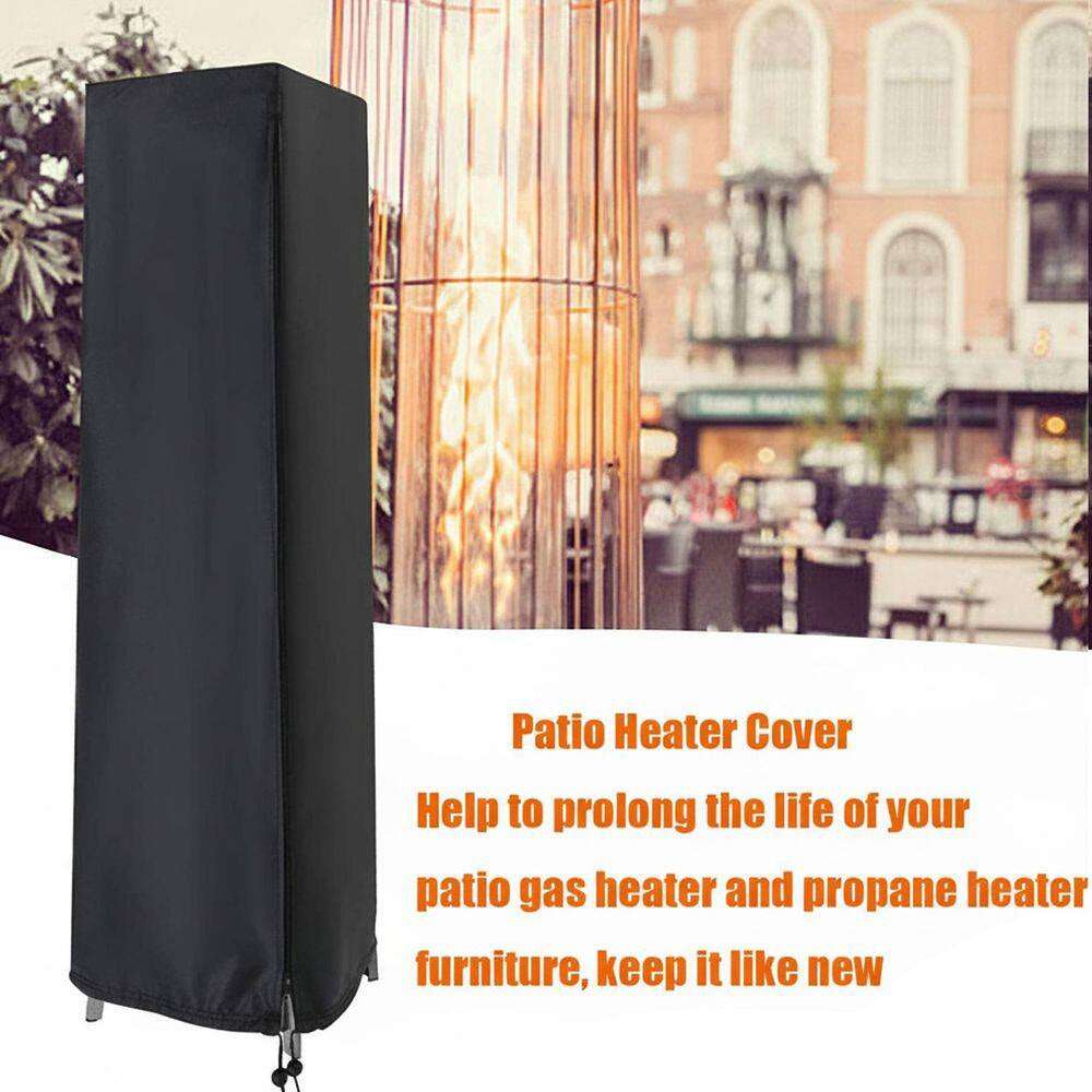 87 in Outdoor 420D Oxford Patio Heater Cover Waterproof Windproof Zippered Black Pyramid Heater Accessory