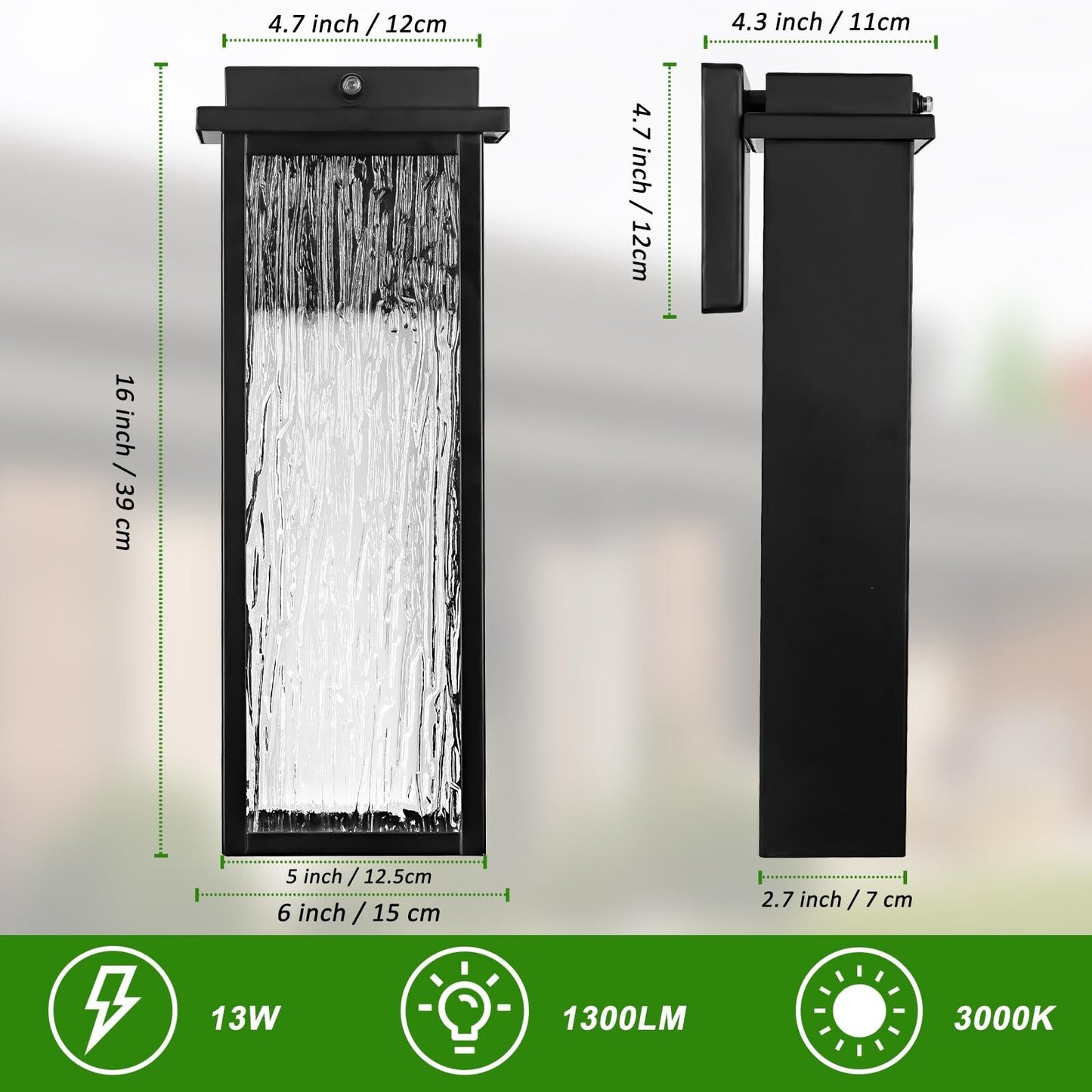 Black LED Dusk to Dawn Outdoor Lighting 2 Packs, 16" Large outside Farmhouse ...