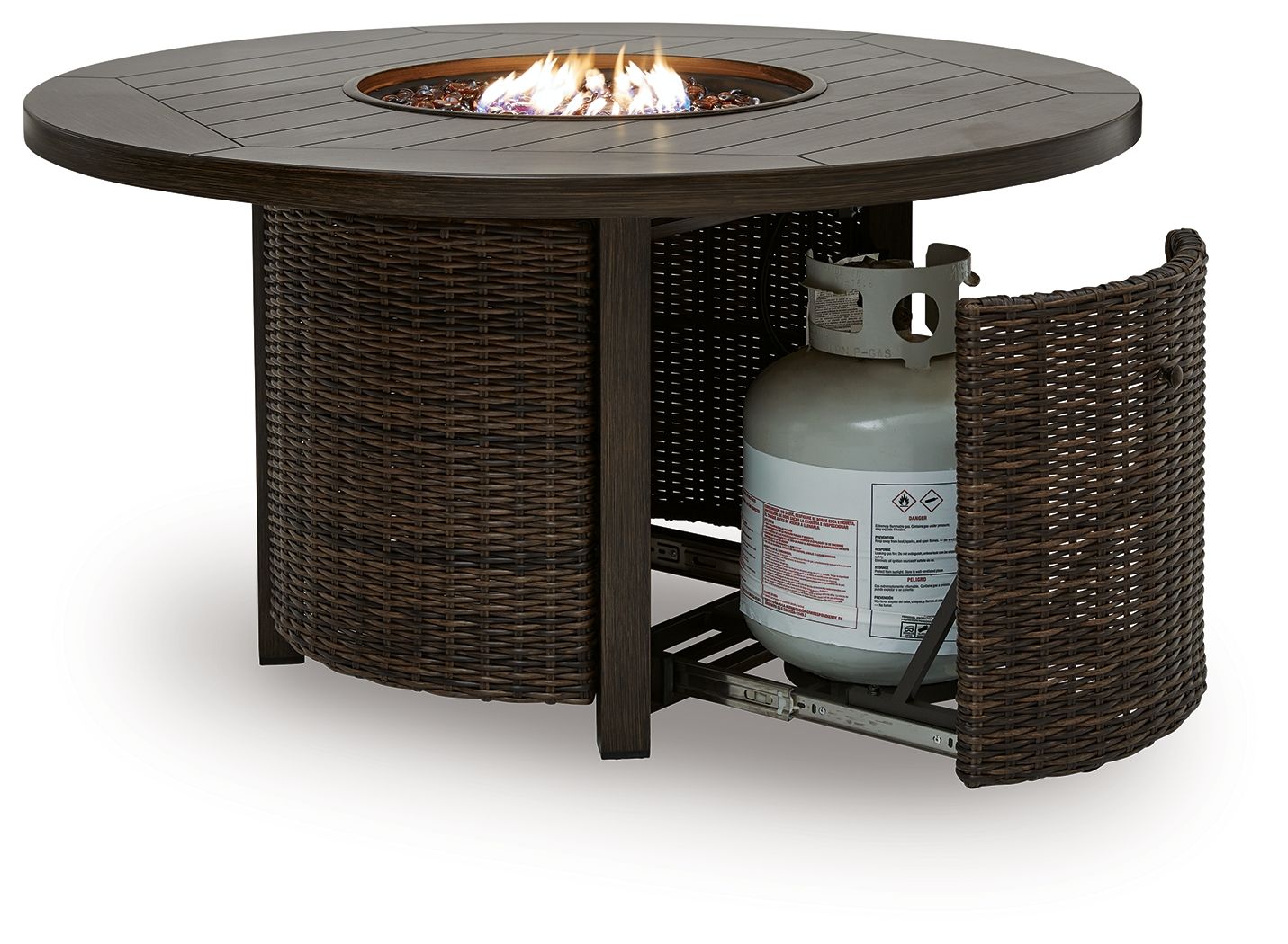 Monterey Point 48 In. Round Fire Pit Table – Dark Brown Resin Wicker