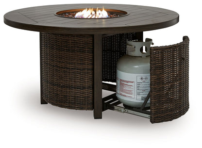 Monterey Point 48 In. Round Fire Pit Table – Dark Brown Resin Wicker
