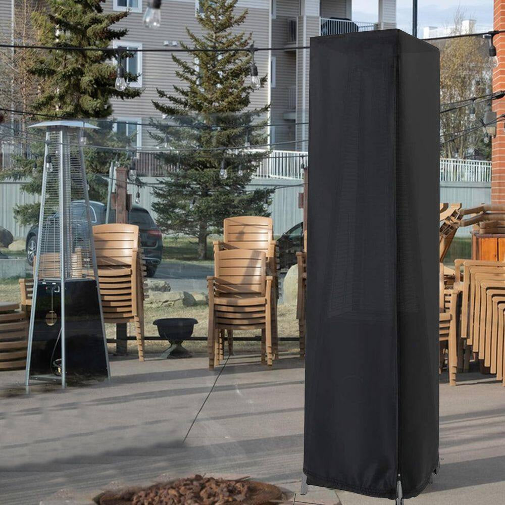 87 in Outdoor 420D Oxford Patio Heater Cover Waterproof Windproof Zippered Black Pyramid Heater Accessory