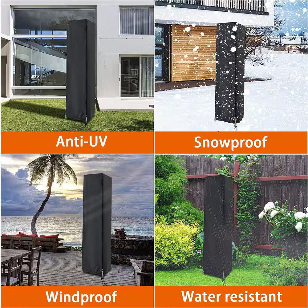 87 in Outdoor 420D Oxford Patio Heater Cover Waterproof Windproof Zippered Black Pyramid Heater Accessory