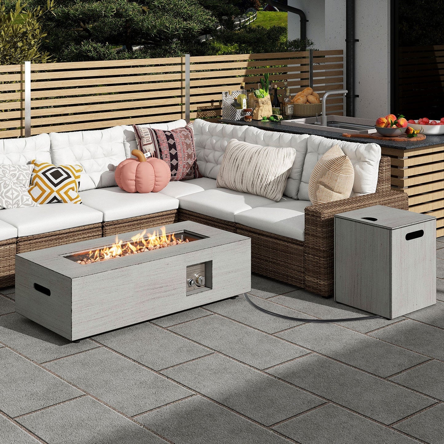 42 In. Outdoor Rectangular Propane Fire Table with Tank Holder – 50,000 BTU
