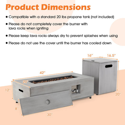 42 In. Outdoor Rectangular Propane Fire Table with Tank Holder – 50,000 BTU